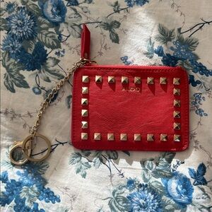 Aldo Scarlet Studded Card Holder with Gold Chain